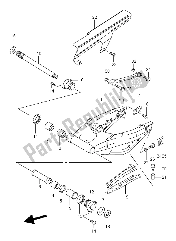 All parts for the Rear Swinging Arm of the Suzuki TL 1000R 2001