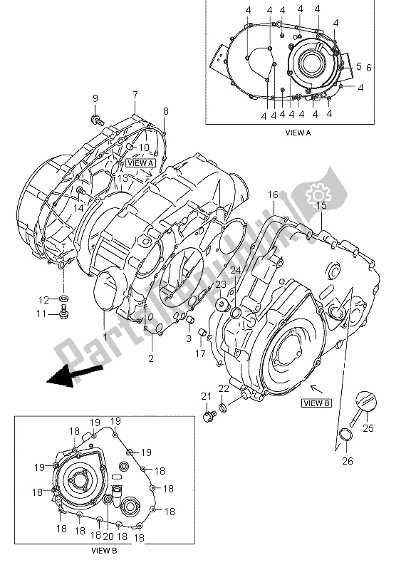 All parts for the Crankcase Cover of the Suzuki LT A 400F Eiger 4X4 2002