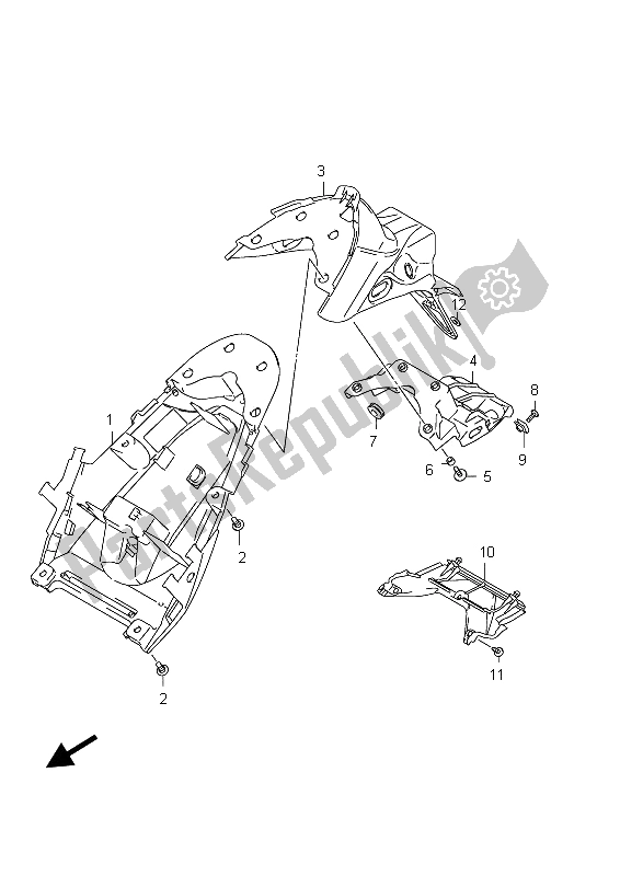 Alle onderdelen voor de Achterspatbord (sfv650a E21) van de Suzuki SFV 650A Gladius 2012