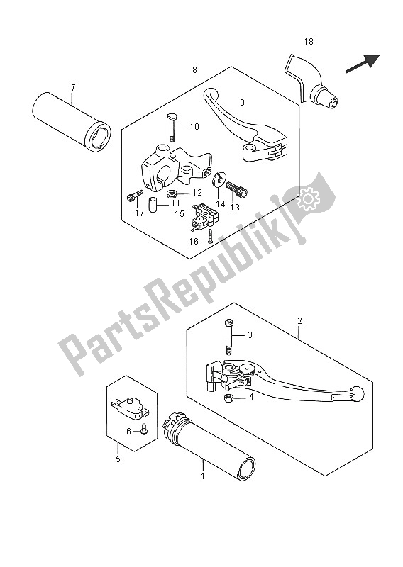 All parts for the Handle Lever of the Suzuki VZ 800 Intruder 2016