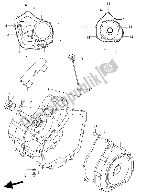 All parts for the Crankcase Cover of the Suzuki LT F 250 Ozark 2005