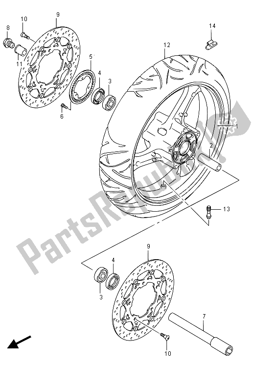 All parts for the Front Wheel of the Suzuki GSF 1250 SA Bandit 2015