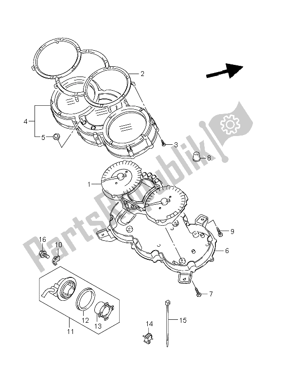 All parts for the Speedometer (dl650ue E19) of the Suzuki DL 650A V Strom 2011