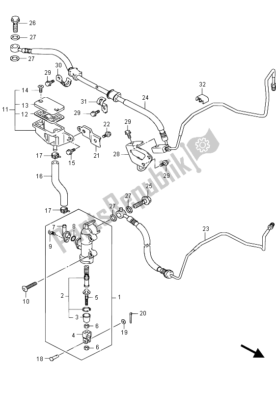 Toutes les pièces pour le Maître-cylindre Arrière (gsx1300rauf E19) du Suzuki GSX 1300 RA Hayabusa 2015