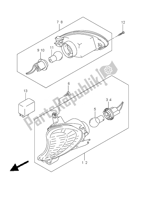 All parts for the Turnsignal Lamp of the Suzuki GSX 1300R Hayabusa 2010