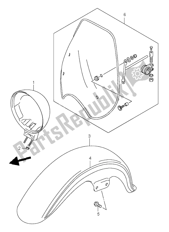 All parts for the Front Fender of the Suzuki VL 250 Intruder 2001