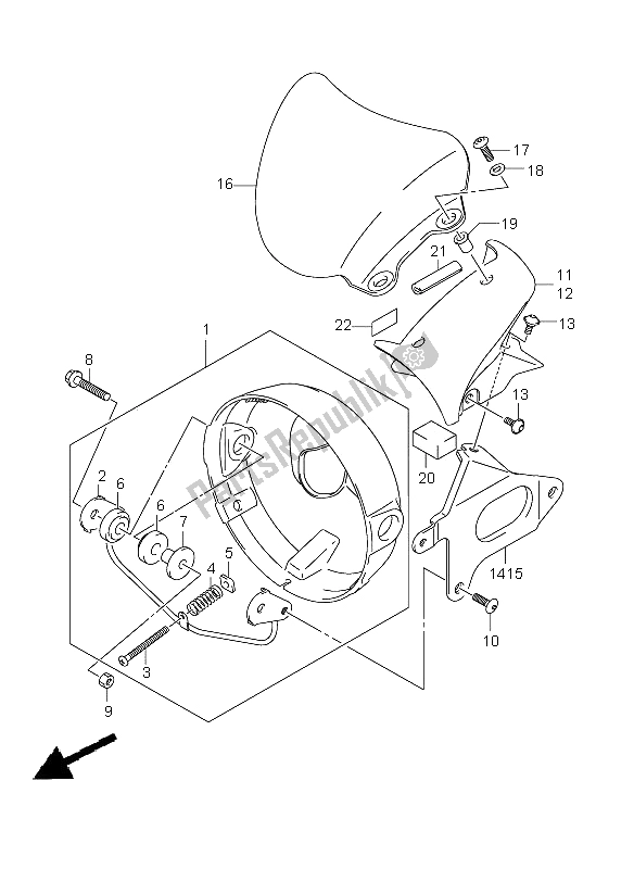 All parts for the Headlamp Housing (sv650-u-a-ua) of the Suzuki SV 650 Nsnasa 2008