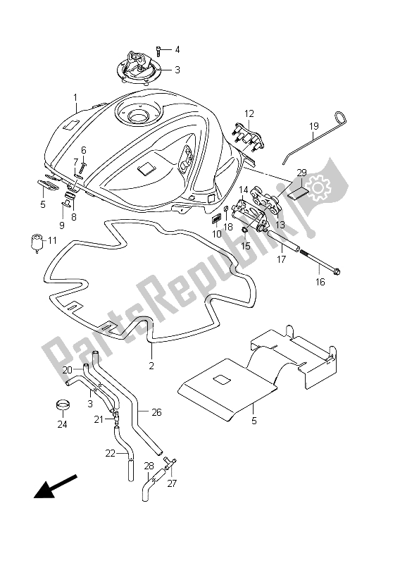 All parts for the Fuel Tank (sfv650a E21) of the Suzuki SFV 650A Gladius 2011