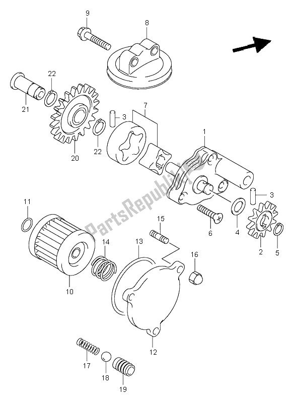 All parts for the Oil Pump of the Suzuki DR Z 400S 2001