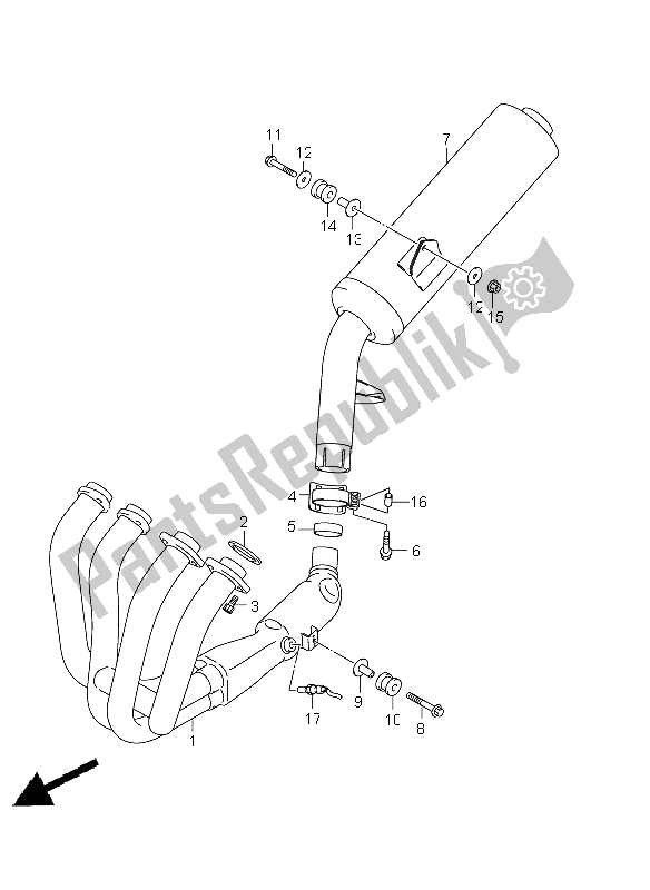 Alle onderdelen voor de Geluiddemper van de Suzuki GSX 650 FA 2011