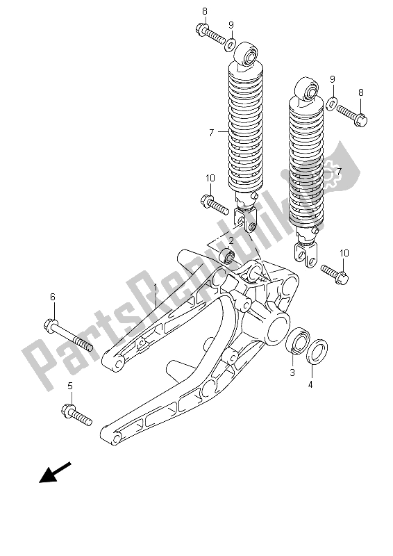 All parts for the Rear Swingarm of the Suzuki UX 150 Sixteen 2011