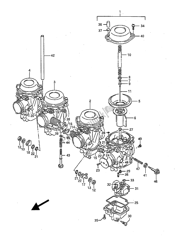 All parts for the Carburetor (e18-e39) of the Suzuki GSX R 1100 1991