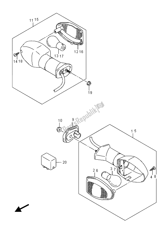 All parts for the Turnsignal Lamp of the Suzuki DL 650A V Strom 2015