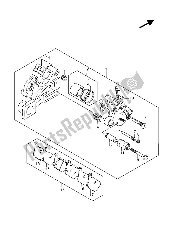 All parts for the Rear Caliper (gsr750a) of the Suzuki GSR 750A 2015