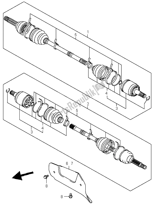 All parts for the Front Drive Shaft of the Suzuki LT A 400F Eiger 4X4 2004