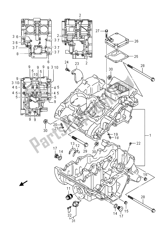 All parts for the Crankcase of the Suzuki GW 250 Inazuma 2014