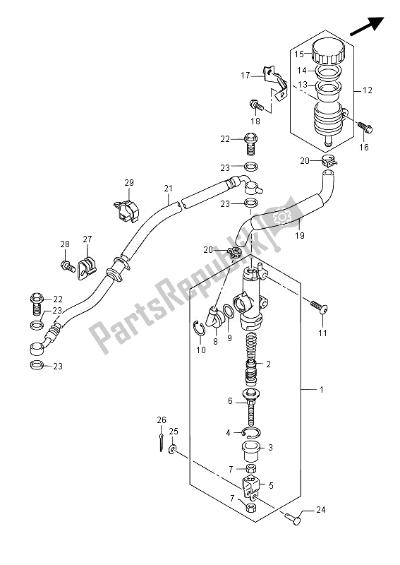 Todas as partes de Cilindro Mestre Traseiro do Suzuki GSX R 750 2014