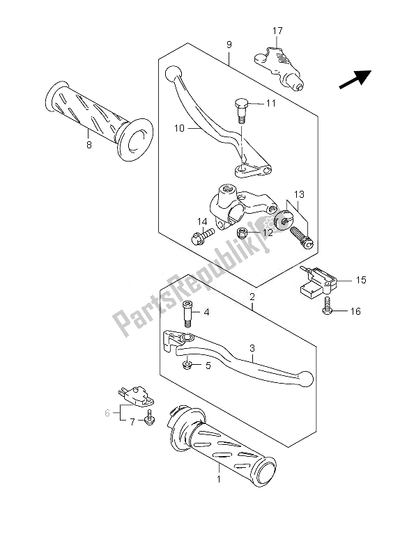 All parts for the Handle Lever of the Suzuki GZ 125 Marauder 2007