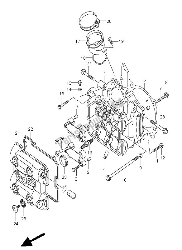 All parts for the Front Cylinder Head of the Suzuki DL 1000 V Strom 2002