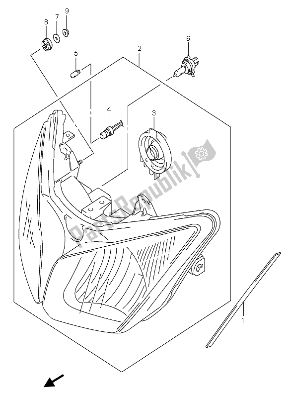 All parts for the Headlamp (e2) of the Suzuki DL 650 V Strom 2006