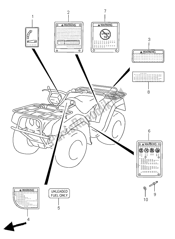 Todas as partes de Rótulo do Suzuki LT F 250 Quadrunner 2000