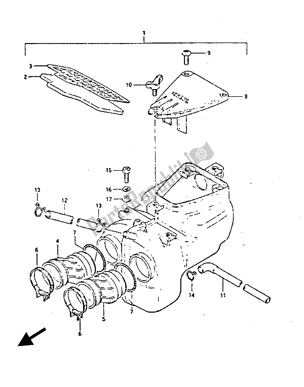 Alle onderdelen voor de Luchtfilter van de Suzuki GS 450 ES 1986