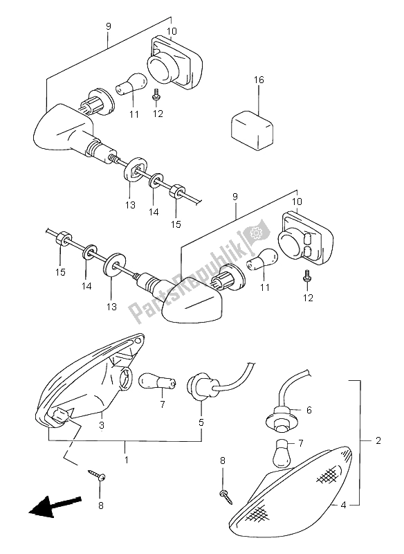 All parts for the Turnsignal Lamp of the Suzuki GSX 600F 1998