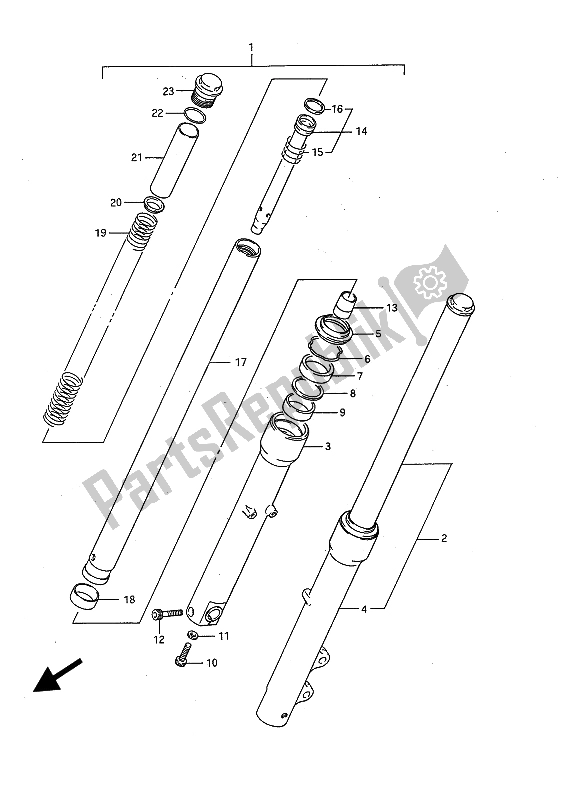 All parts for the Front Fork of the Suzuki LS 650 FP Savage 1988