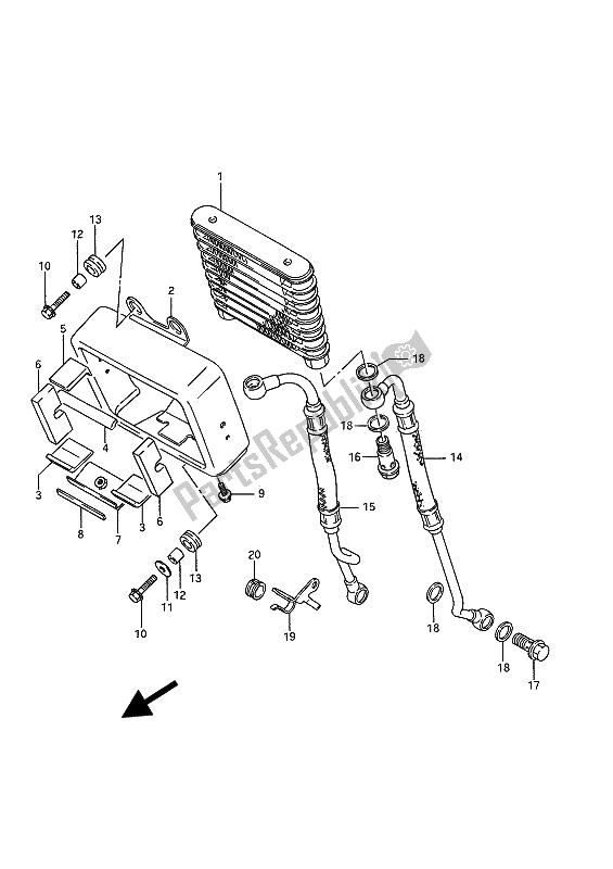 Alle onderdelen voor de Olie Koeler van de Suzuki VS 1400 Glpf Intruder 1994