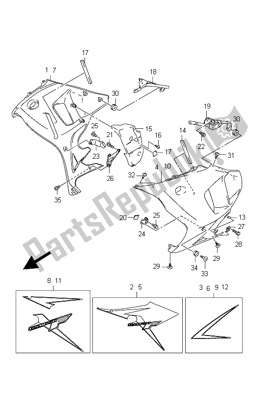 Tutte le parti per il Sotto Cowling (gsx650fa E21) del Suzuki GSX 650 FA 2012