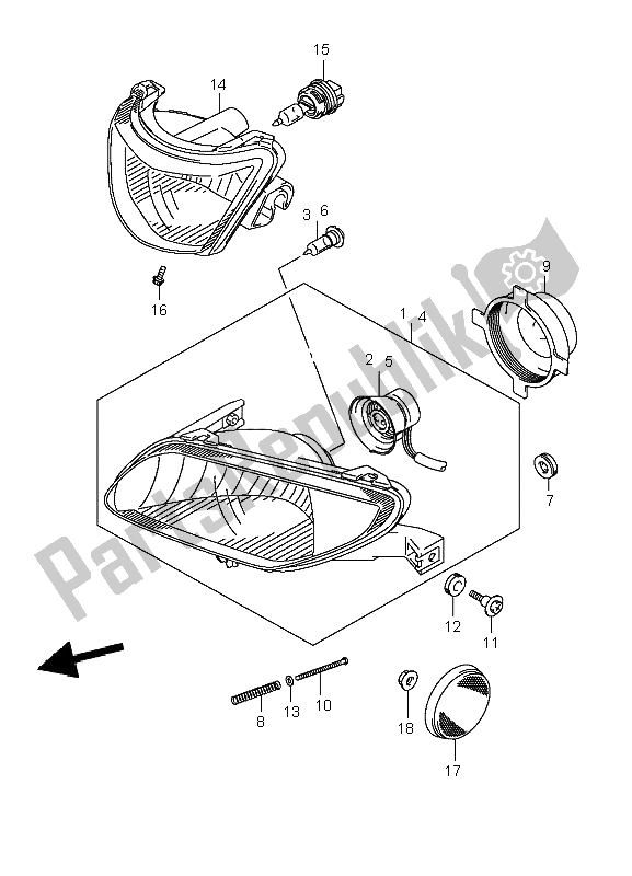 All parts for the Headlamp ( F. No. 5saap41a67110000 of the Suzuki LT A 700X Kingquad 4X4 2006