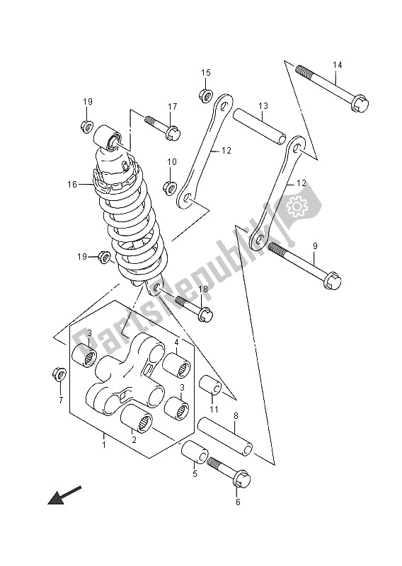 All parts for the Rear Cushion Lever of the Suzuki VZ 800 Intruder 2016