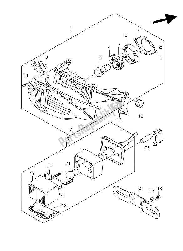 All parts for the Rear Combination Lamp of the Suzuki GSF 650 Nsnasa Bandit 2007