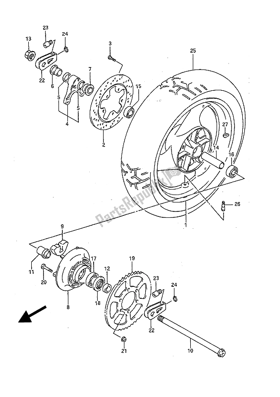 Todas as partes de Roda Traseira do Suzuki GSX R 1100 1992