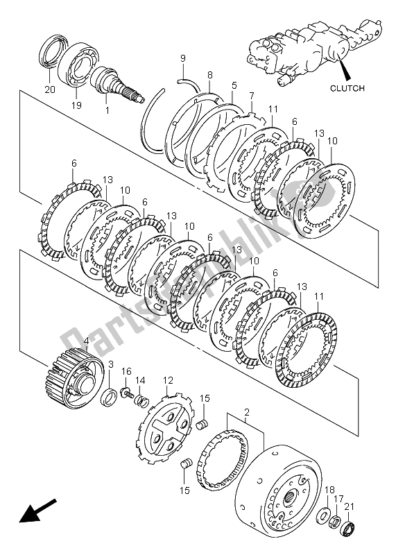 All parts for the Clutch of the Suzuki AN 650A Burgman Executive 2005