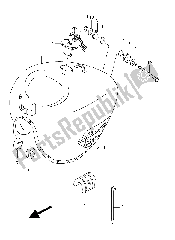 All parts for the Fuel Tank of the Suzuki VL 250 Intruder 2005