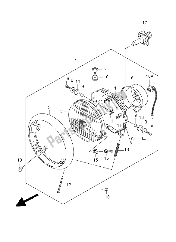 All parts for the Headlamp (e19) of the Suzuki RV 125 Vanvan 2005