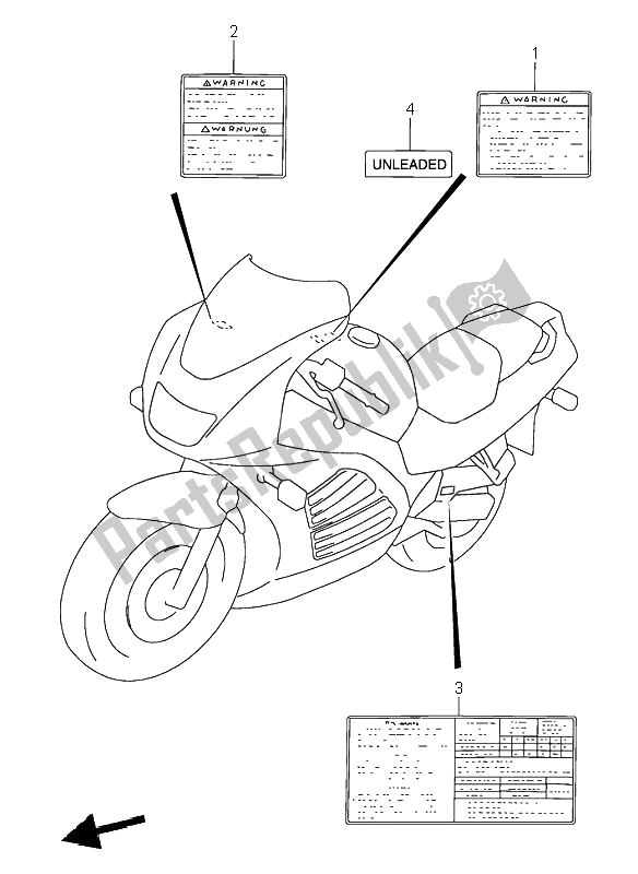 Alle onderdelen voor de Etiket van de Suzuki RF 600R 1996