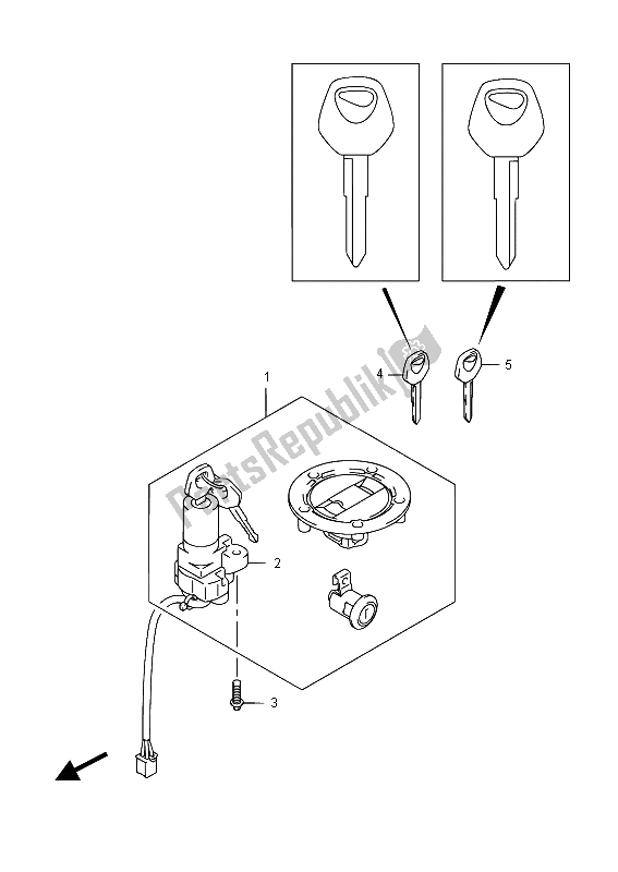 All parts for the Lock Set of the Suzuki GW 250 Inazuma 2015