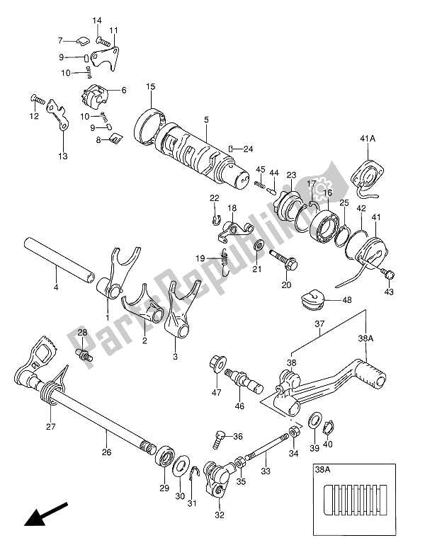 Todas as partes de Mudança De Marchas do Suzuki GSX 600 FUU2 1989