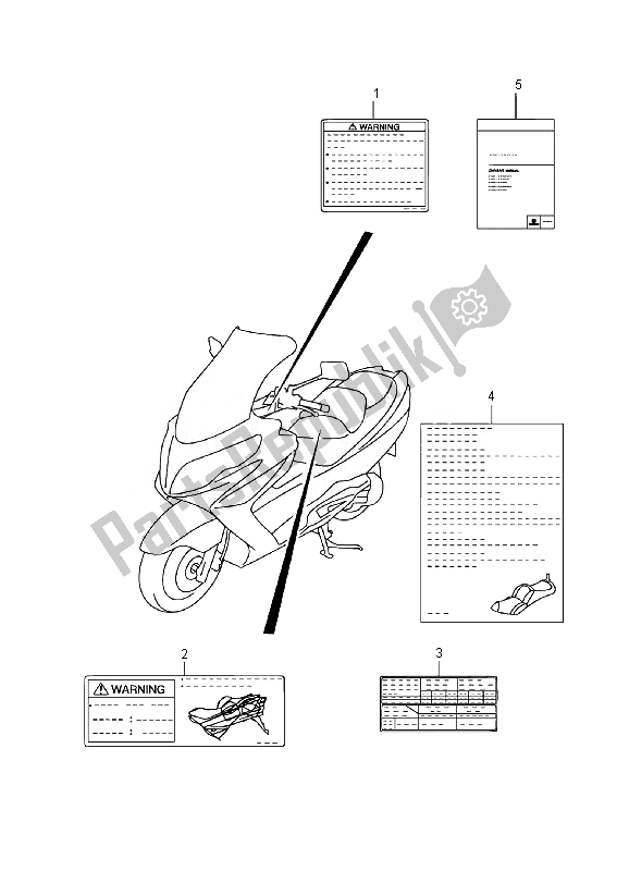 Alle onderdelen voor de Label (an400a E02) van de Suzuki Burgman AN 400 AZA 2014