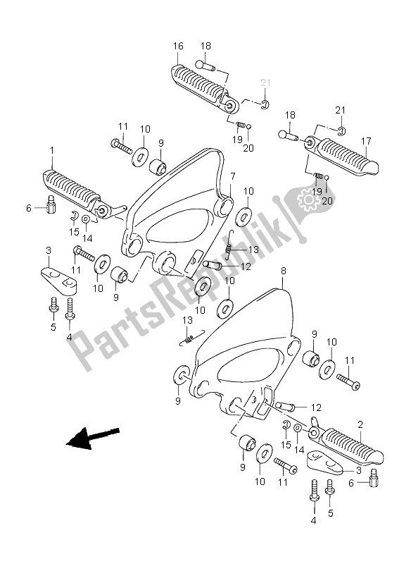 All parts for the Footrest (2) of the Suzuki GSX 750F 1999