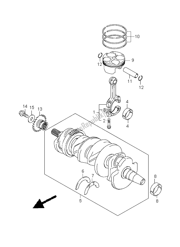 All parts for the Crankshaft of the Suzuki GSX R 750 2009