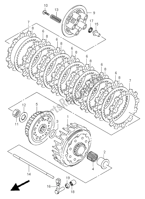 All parts for the Clutch of the Suzuki RM 125 2003