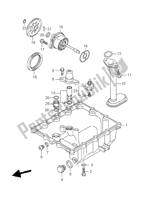 All parts for the Oil Pan & Oil Pump of the Suzuki GSR 600A 2010