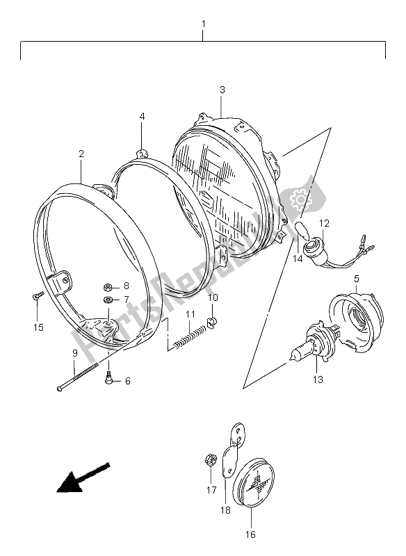 All parts for the Headlamp of the Suzuki VX 800 1996