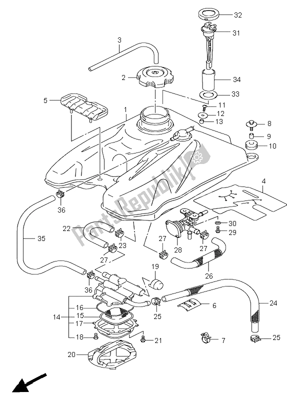 Alle onderdelen voor de Benzinetank van de Suzuki LT R 450 Quadracer Limited 2008