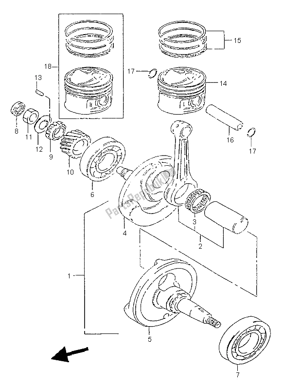 All parts for the Crankshaft of the Suzuki GZ 125 Marauder 1999