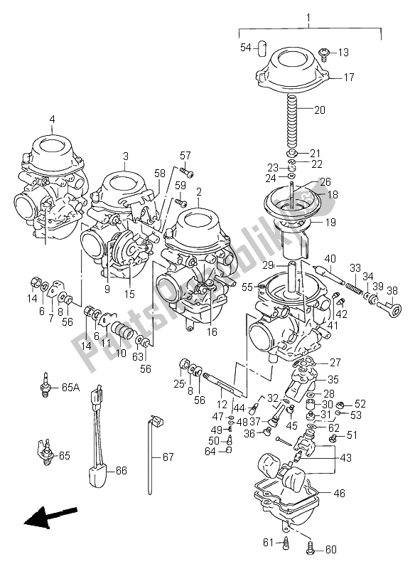 Todas as partes de Carburador (e18-e39) do Suzuki RF 900R 1998