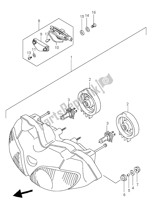 Alle onderdelen voor de Koplamp (sv650s E2-e24) van de Suzuki SV 650 NS 1999